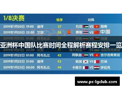 亚洲杯中国队比赛时间全程解析赛程安排一览